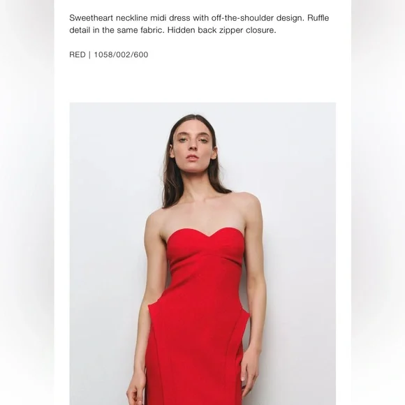 Zara NWT sweetheart neckline dress red 1058/002 - Picture 7 of 7